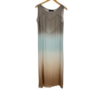 Lindsey Thornburg Sheer Ombré Maxi Dress Sz 6 Brown Blue Sleeveless Coverup